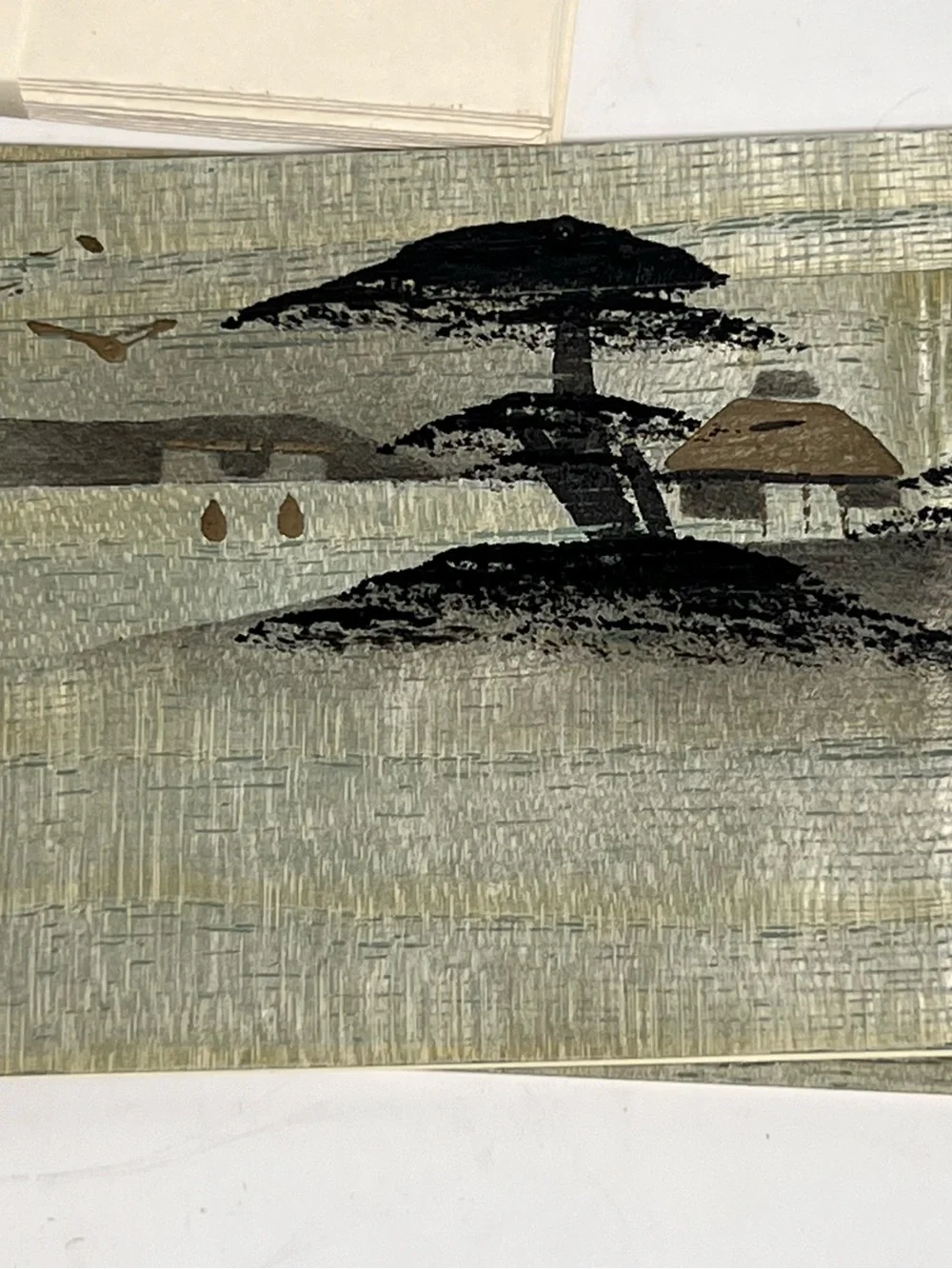 VTG Handpainted Japan Fujiyoshida Mountain Temple Pagoda Bamboo Wood Notecards